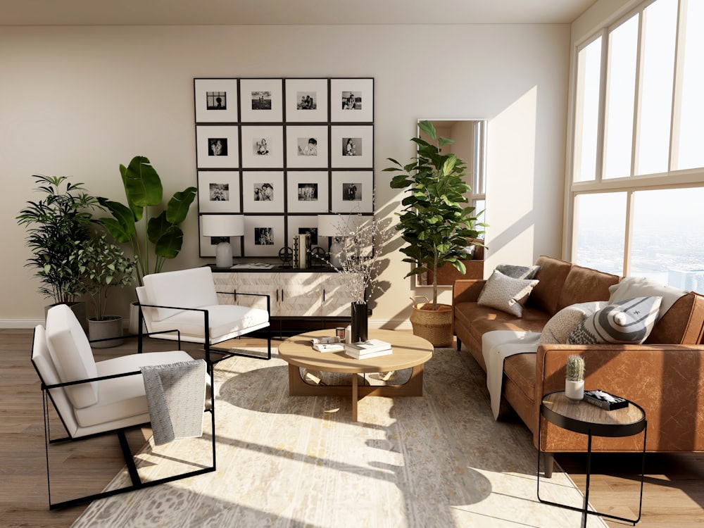 Apartment living room with a city view